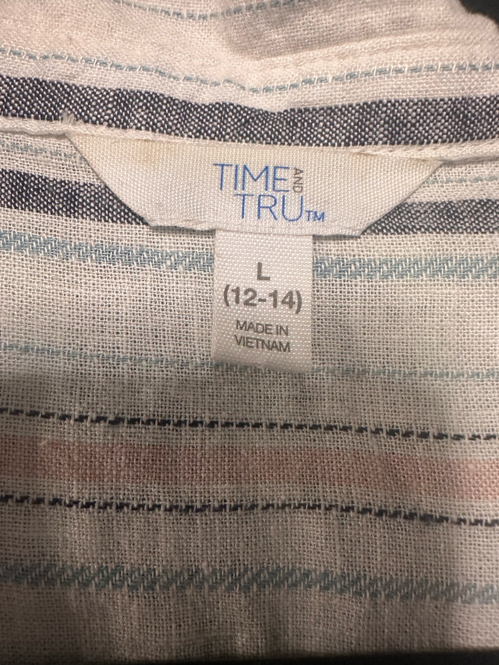 Time and Tru Large 12-14 Striped Linen Blend Midi Dress Button Down Drawstring - Picture 8 of 9
